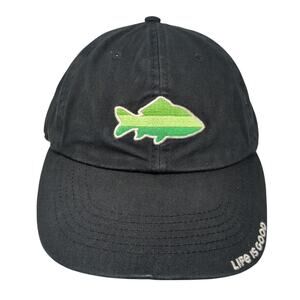 Fish Life Is Good Slideback Hat Black One Size Adjustable Embroidered